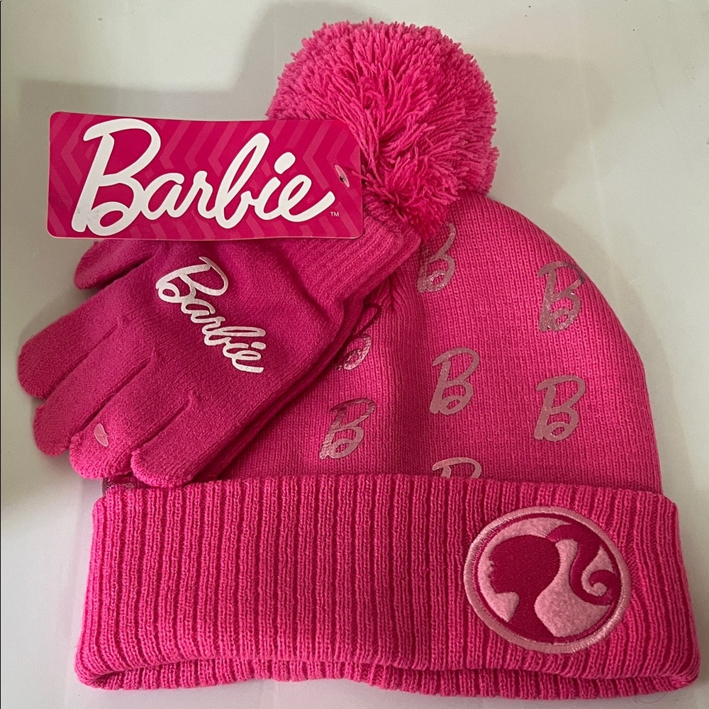 Barbie Vibrant Pink Kids Beanie and Gloves Set